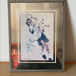 Vintage Robert Owen Print of Clowns Play Tennis in Mirror Frame